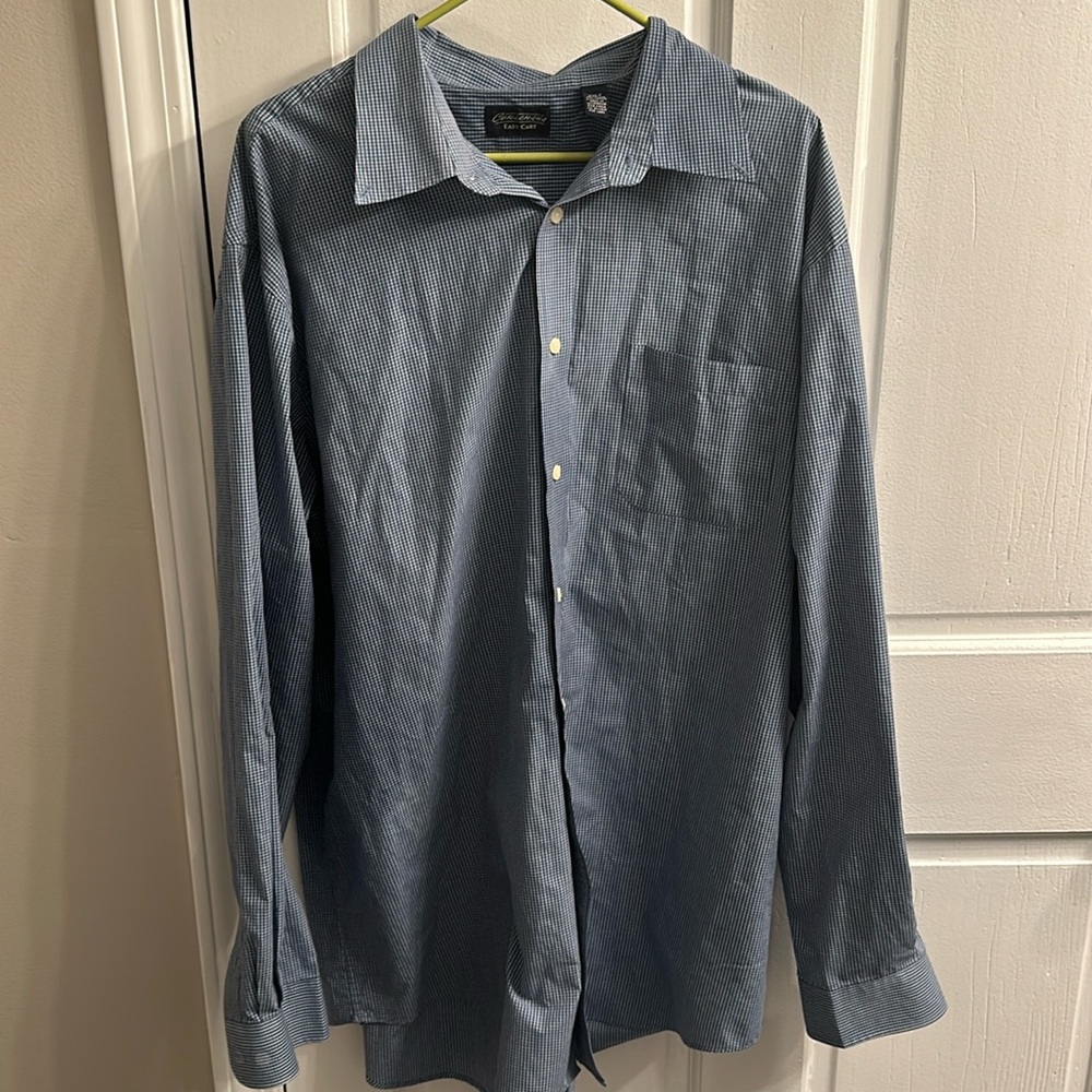Vintage Consensus Men's Plaid Performance Shirt Long Sleeve navy and white  XXLT